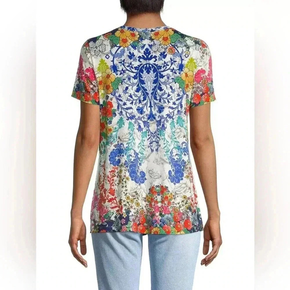 Johnny Was NWT Shellinay Favorite Short Crew Swing Shirt Tee Colorful Floral SM - Picture 4 of 11